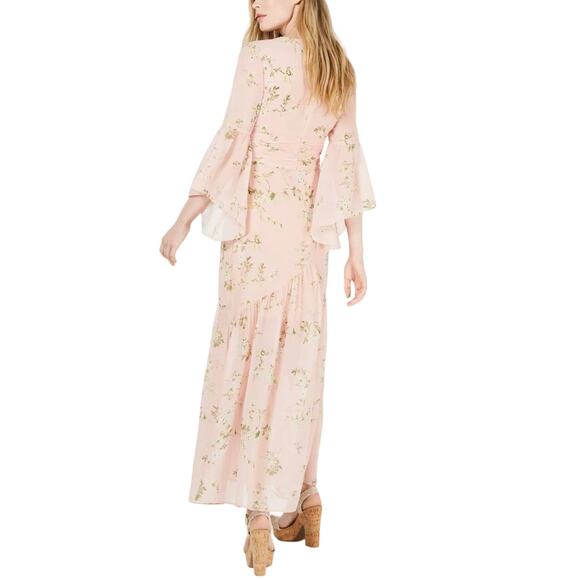 Avec Les Filles NWOT Pink Floral Boho Chiffon Bell Sleeves Maxi Dress Size 2 - Picture 2 of 9